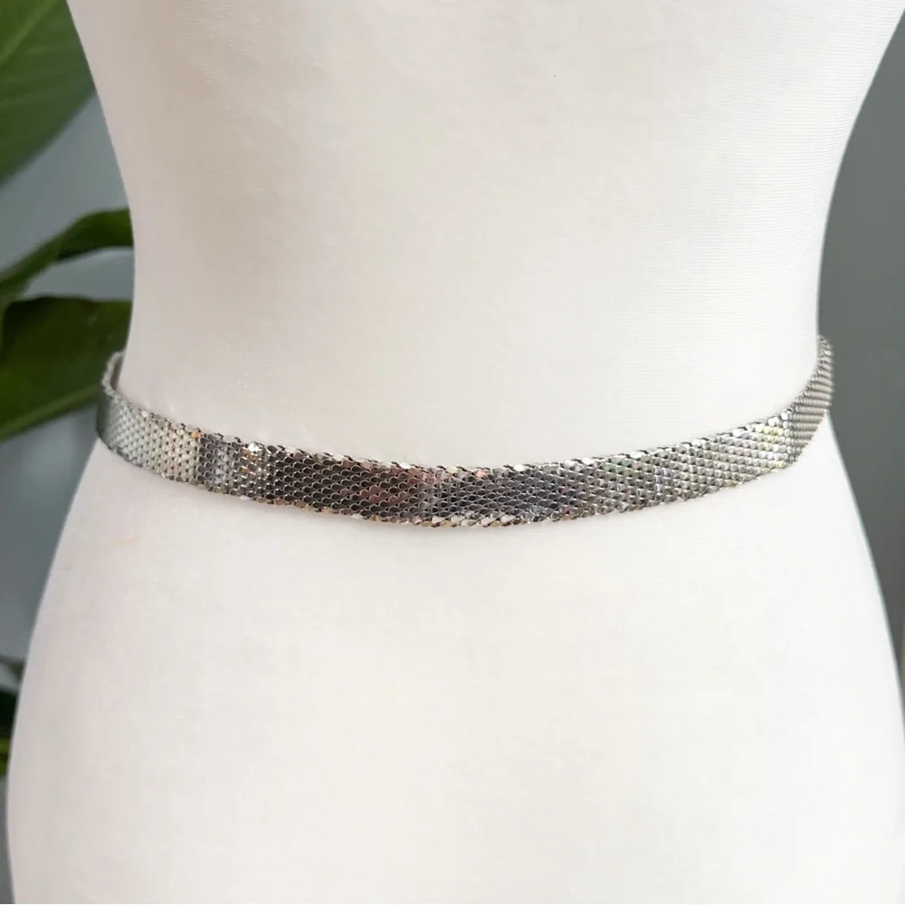 Vintage Whiting & Davis Silver Mesh Belt 31.5” Art Deco Style